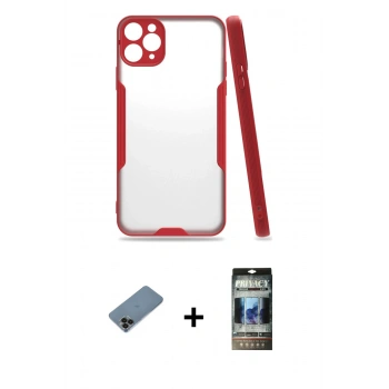 MARSİLYAN™- iPhone 11 Pro Kılıf Atlas Asil Serisi - Siyah 34D Hayalet Izgaralı Cam + Shine Kamera Lens Koruma Cam - SH