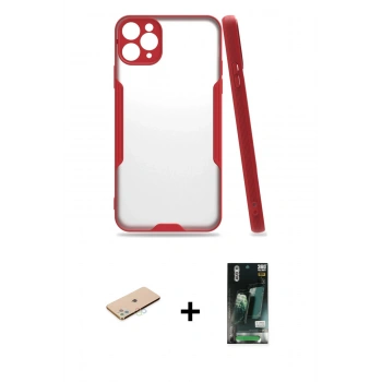 MARSİLYAN™- iPhone 11 Pro Kılıf Atlas Asil Serisi - Siyah 360 Mat Full Body Arka Koruyucu + Renkli Kamera Lens Koruma Cam - MI