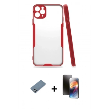 MARSİLYAN™- iPhone 11 Pro Kılıf Atlas Asil Serisi - Siyah 3D Antistatik Mat Seramik Nano Ekran Koruyucu + Shine Kamera Lens Koruma Cam - SABE