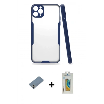 MARSİLYAN™- iPhone 11 Pro Kılıf Atlas Asil Serisi - Siyah Polymer Nano Ekran Koruyucu + Shine Kamera Lens Koruma Cam - GS