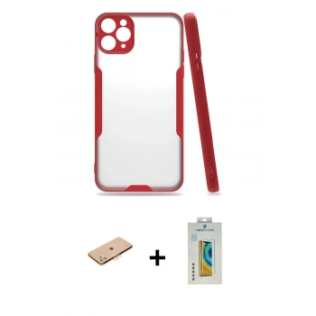 MARSİLYAN™- iPhone 11 Pro Kılıf Atlas Asil Serisi - Siyah Polymer Nano Ekran Koruyucu + Renkli Kamera Lens Koruma Cam - TU