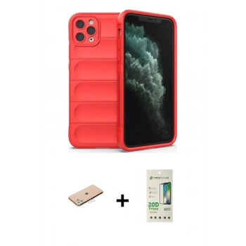 MARSİLYAN™- iPhone 11 Pro Kılıf Atlas Koleksiyonu - Siyah 20D Premium Cam Ekran Koruyucu + Renkli Kamera Lens Koruma Cam - MI