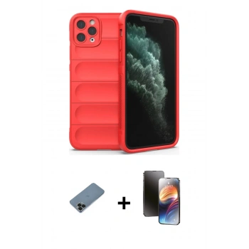 MARSİLYAN™- iPhone 11 Pro Kılıf Atlas Koleksiyonu - Siyah 3D Antistatik Mat Seramik Nano Ekran Koruyucu + Shine Kamera Lens Koruma Cam - SH