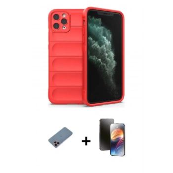 MARSİLYAN™- iPhone 11 Pro Kılıf Atlas Koleksiyonu - Siyah 3D Antistatik Mat Seramik Nano Ekran Koruyucu + Shine Kamera Lens Koruma Cam - PE