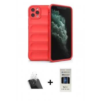 MARSİLYAN™- iPhone 11 Pro Kılıf Atlas Koleksiyonu - Siyah 5D Hayalet Cam Ekran Koruyucu + Kamera Lens Koruma Cam - SF