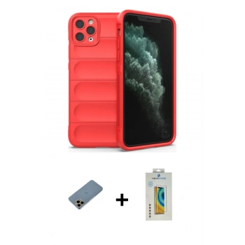 MARSİLYAN™- iPhone 11 Pro Kılıf Atlas Koleksiyonu - Siyah Polymer Nano Ekran Koruyucu + Shine Kamera Lens Koruma Cam - GD