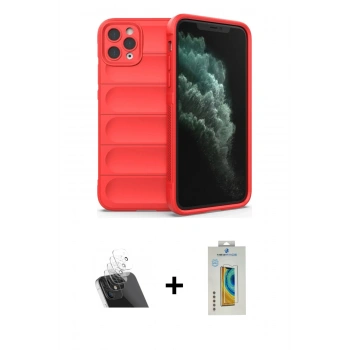 MARSİLYAN™- iPhone 11 Pro Kılıf Atlas Koleksiyonu - Siyah Polymer Nano Ekran Koruyucu + Kamera Lens Koruma Cam - SF