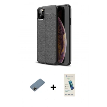 MARSİLYAN™- iPhone 11 Pro Kılıf Doruk Klasik Özel Seri - Şeffaf Pasifik Cam Ekran Koruyucu + Shine Kamera Lens Koruma Cam - GI