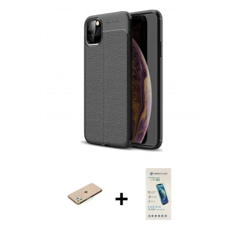 MARSİLYAN™- iPhone 11 Pro Kılıf Doruk Klasik Özel Seri - Şeffaf Pasifik Cam Ekran Koruyucu + Renkli Kamera Lens Koruma Cam - YL