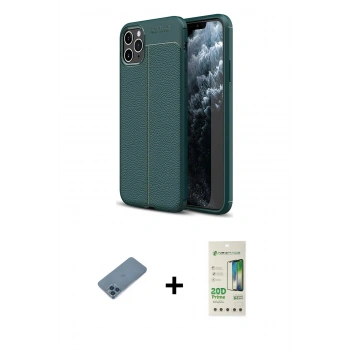 MARSİLYAN™- iPhone 11 Pro Kılıf Doruk Klasik Özel Seri - Siyah 20D Premium Cam Ekran Koruyucu + Shine Kamera Lens Koruma Cam - MI