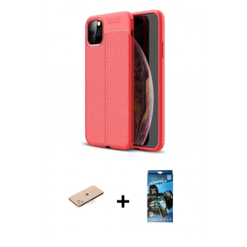 MARSİLYAN™- iPhone 11 Pro Kılıf Doruk Klasik Özel Seri - Siyah 34D Izgaralı Cam + Renkli Kamera Lens Koruma Cam - MI