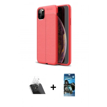 MARSİLYAN™- iPhone 11 Pro Kılıf Doruk Klasik Özel Seri - Siyah 34D Izgaralı Cam + Kamera Lens Koruma Cam - SF