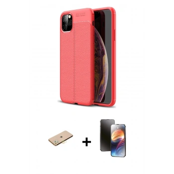 MARSİLYAN™- iPhone 11 Pro Kılıf Doruk Klasik Özel Seri - Siyah 3D Antistatik Mat Seramik Nano Ekran Koruyucu + Renkli Kamera Lens Koruma Cam - SI