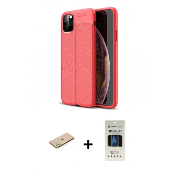 MARSİLYAN™- iPhone 11 Pro Kılıf Doruk Klasik Özel Seri - Siyah 5D Hayalet Cam Ekran Koruyucu + Renkli Kamera Lens Koruma Cam - PE