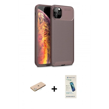 MARSİLYAN™- iPhone 11 Pro Kılıf Eksen Form Prime - Şeffaf Pasifik Cam Ekran Koruyucu + Renkli Kamera Lens Koruma Cam - MI