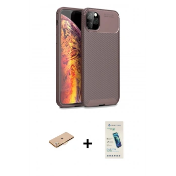 MARSİLYAN™- iPhone 11 Pro Kılıf Eksen Form Prime - Şeffaf Pasifik Cam Ekran Koruyucu + Renkli Kamera Lens Koruma Cam - TU