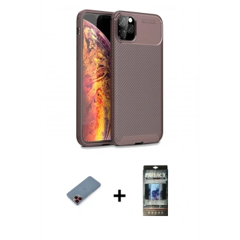 MARSİLYAN™- iPhone 11 Pro Kılıf Eksen Form Prime - Siyah 34D Hayalet Izgaralı Cam + Metal Kamera Lens Koruma Cam - KI