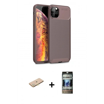MARSİLYAN™- iPhone 11 Pro Kılıf Eksen Form Prime - Siyah 34D Hayalet Izgaralı Cam + Renkli Kamera Lens Koruma Cam - PE