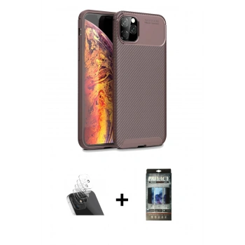 MARSİLYAN™- iPhone 11 Pro Kılıf Eksen Form Prime - Siyah 34D Hayalet Izgaralı Cam + Kamera Lens Koruma Cam - SF