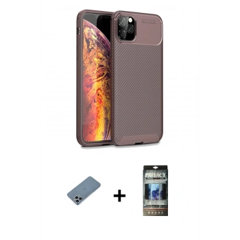 MARSİLYAN™- iPhone 11 Pro Kılıf Eksen Form Prime - Siyah 34D Hayalet Izgaralı Cam + Shine Kamera Lens Koruma Cam - SABE