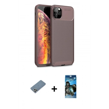 MARSİLYAN™- iPhone 11 Pro Kılıf Eksen Form Prime - Siyah 34D Izgaralı Cam + Shine Kamera Lens Koruma Cam - GS