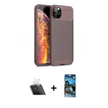 MARSİLYAN™- iPhone 11 Pro Kılıf Eksen Form Prime - Siyah 34D Izgaralı Cam + Kamera Lens Koruma Cam - SF