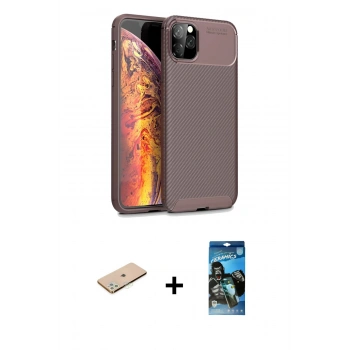 MARSİLYAN™- iPhone 11 Pro Kılıf Eksen Form Prime - Siyah 34D Izgaralı Cam + Renkli Kamera Lens Koruma Cam - YL