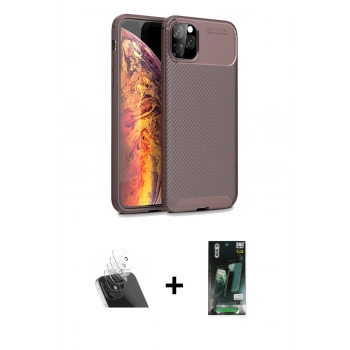 MARSİLYAN™- iPhone 11 Pro Kılıf Eksen Form Prime - Siyah 360 Mat Full Body Arka Koruyucu + Kamera Lens Koruma Cam - SF