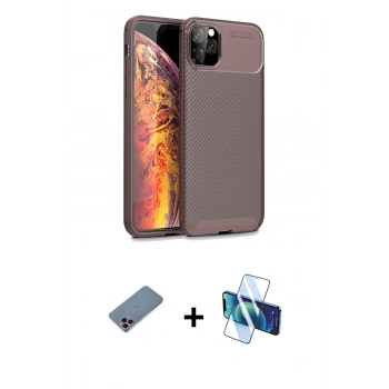 MARSİLYAN™- iPhone 11 Pro Kılıf Eksen Form Prime - Siyah 3D Antistatik Cam Ekran Koruyucu + Shine Kamera Lens Koruma Cam - PE