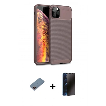 MARSİLYAN™- iPhone 11 Pro Kılıf Eksen Form Prime - Siyah 3D Antistatik Hayalet Cam Ekran Koruyucu + Shine Kamera Lens Koruma Cam - PE