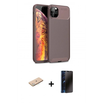 MARSİLYAN™- iPhone 11 Pro Kılıf Eksen Form Prime - Siyah 3D Antistatik Hayalet Cam Ekran Koruyucu + Renkli Kamera Lens Koruma Cam - MI