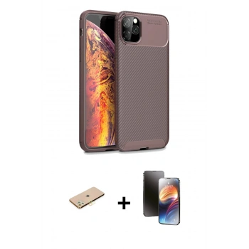 MARSİLYAN™- iPhone 11 Pro Kılıf Eksen Form Prime - Siyah 3D Antistatik Mat Seramik Nano Ekran Koruyucu + Renkli Kamera Lens Koruma Cam - SI