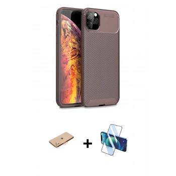 MARSİLYAN™- iPhone 11 Pro Kılıf Eksen Form Prime - Siyah 3D Antistatik Seramik Nano Ekran Koruyucu + Renkli Kamera Lens Koruma Cam - TU