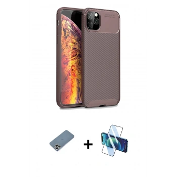 MARSİLYAN™- iPhone 11 Pro Kılıf Eksen Form Prime - Siyah 3D Antistatik Seramik Nano Ekran Koruyucu + Shine Kamera Lens Koruma Cam - GS