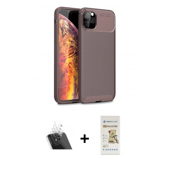 MARSİLYAN™- iPhone 11 Pro Kılıf Eksen Form Prime - Siyah Mat Seramik Nano Ekran Koruyucu + Kamera Lens Koruma Cam - SF
