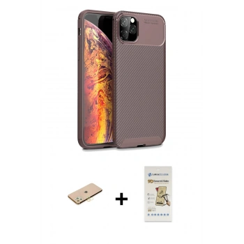 MARSİLYAN™- iPhone 11 Pro Kılıf Eksen Form Prime - Siyah Mat Seramik Nano Ekran Koruyucu + Renkli Kamera Lens Koruma Cam - PE