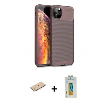 MARSİLYAN™- iPhone 11 Pro Kılıf Eksen Form Prime - Siyah Polymer Nano Ekran Koruyucu + Renkli Kamera Lens Koruma Cam - SI