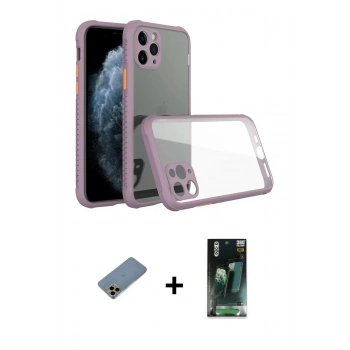 MARSİLYAN™- iPhone 11 Pro Kılıf Nova Asil Özel Seri - Şeffaf 360 Full Body Arka Koruyucu + Shine Kamera Lens Koruma Cam - GD