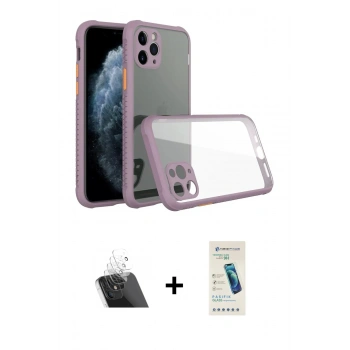 MARSİLYAN™- iPhone 11 Pro Kılıf Nova Asil Özel Seri - Şeffaf Pasifik Cam Ekran Koruyucu + Kamera Lens Koruma Cam - SF