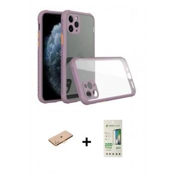 MARSİLYAN™- iPhone 11 Pro Kılıf Nova Asil Özel Seri - Siyah 20D Premium Cam Ekran Koruyucu + Renkli Kamera Lens Koruma Cam - TU