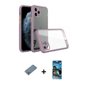 MARSİLYAN™- iPhone 11 Pro Kılıf Nova Asil Özel Seri - Siyah 34D Izgaralı Cam + Shine Kamera Lens Koruma Cam - GS