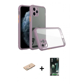 MARSİLYAN™- iPhone 11 Pro Kılıf Nova Asil Özel Seri - Siyah 360 Mat Full Body Arka Koruyucu + Renkli Kamera Lens Koruma Cam - MI