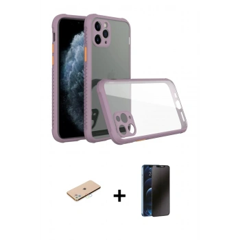 MARSİLYAN™- iPhone 11 Pro Kılıf Nova Asil Özel Seri - Siyah 3D Antistatik Hayalet Cam Ekran Koruyucu + Renkli Kamera Lens Koruma Cam - MI