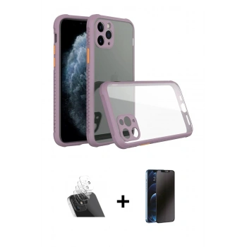 MARSİLYAN™- iPhone 11 Pro Kılıf Nova Asil Özel Seri - Siyah 3D Antistatik Hayalet Cam Ekran Koruyucu + Kamera Lens Koruma Cam - SF