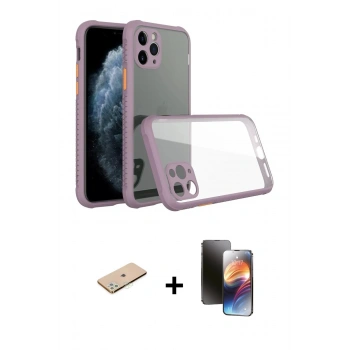 MARSİLYAN™- iPhone 11 Pro Kılıf Nova Asil Özel Seri - Siyah 3D Antistatik Mat Seramik Nano Ekran Koruyucu + Renkli Kamera Lens Koruma Cam - YL