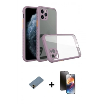MARSİLYAN™- iPhone 11 Pro Kılıf Nova Asil Özel Seri - Siyah 3D Antistatik Mat Seramik Nano Ekran Koruyucu + Shine Kamera Lens Koruma Cam - GD