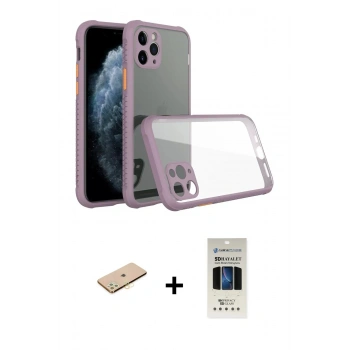 MARSİLYAN™- iPhone 11 Pro Kılıf Nova Asil Özel Seri - Siyah 5D Hayalet Cam Ekran Koruyucu + Renkli Kamera Lens Koruma Cam - PE