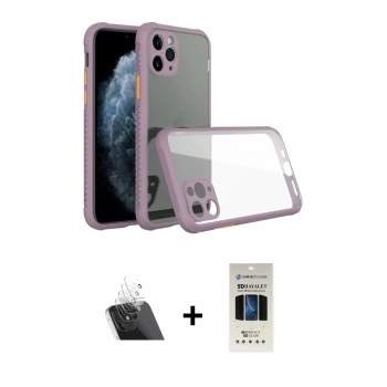 MARSİLYAN™- iPhone 11 Pro Kılıf Nova Asil Özel Seri - Siyah 5D Hayalet Cam Ekran Koruyucu + Kamera Lens Koruma Cam - SF