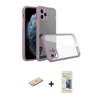 MARSİLYAN™- iPhone 11 Pro Kılıf Nova Asil Özel Seri - Siyah 6D Mat Seramik Hayalet Nano Ekran Koruyucu + Renkli Kamera Lens Koruma Cam - MI
