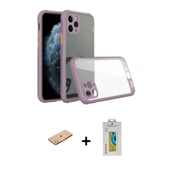 MARSİLYAN™- iPhone 11 Pro Kılıf Nova Asil Özel Seri - Siyah Polymer Nano Ekran Koruyucu + Renkli Kamera Lens Koruma Cam - TU